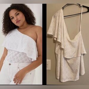 Torrid White One-Shoulder Eyelet Top